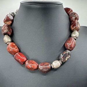 Vintage Southwest Style Red “Poppy”Jasper and Sterling Silver Bead Statement
